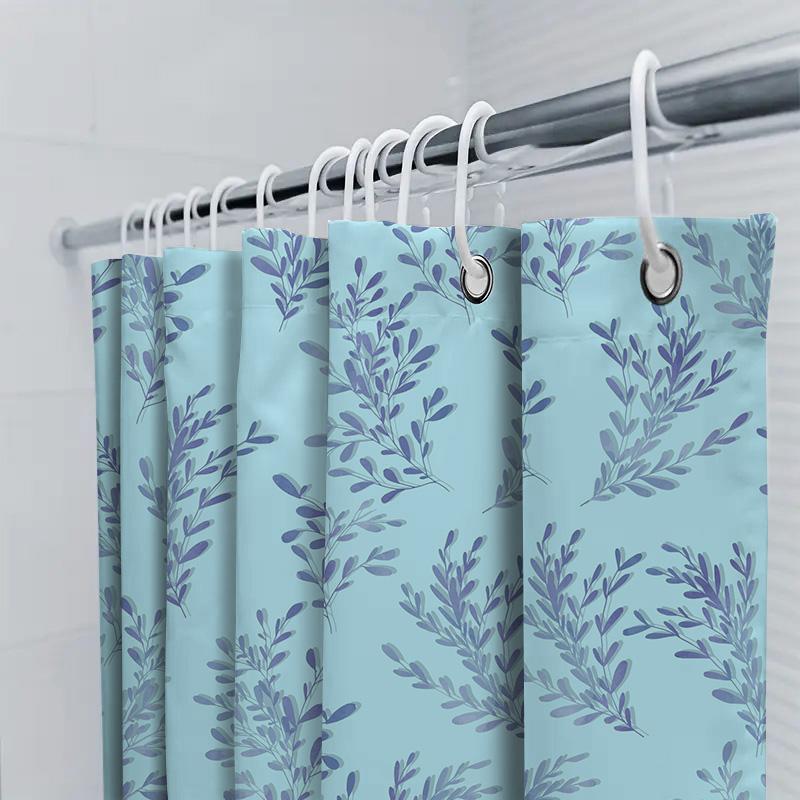 Stylish Blue Leaf Pattern Shower Curtain For Bathroom Decor Waterproof Fabric Shower Curtains In Multiple Sizes