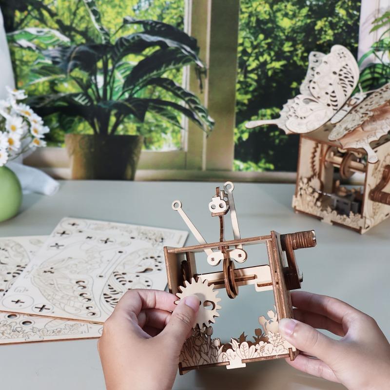3D Wooden Puzzle Butterfly Music Box Model Toy
