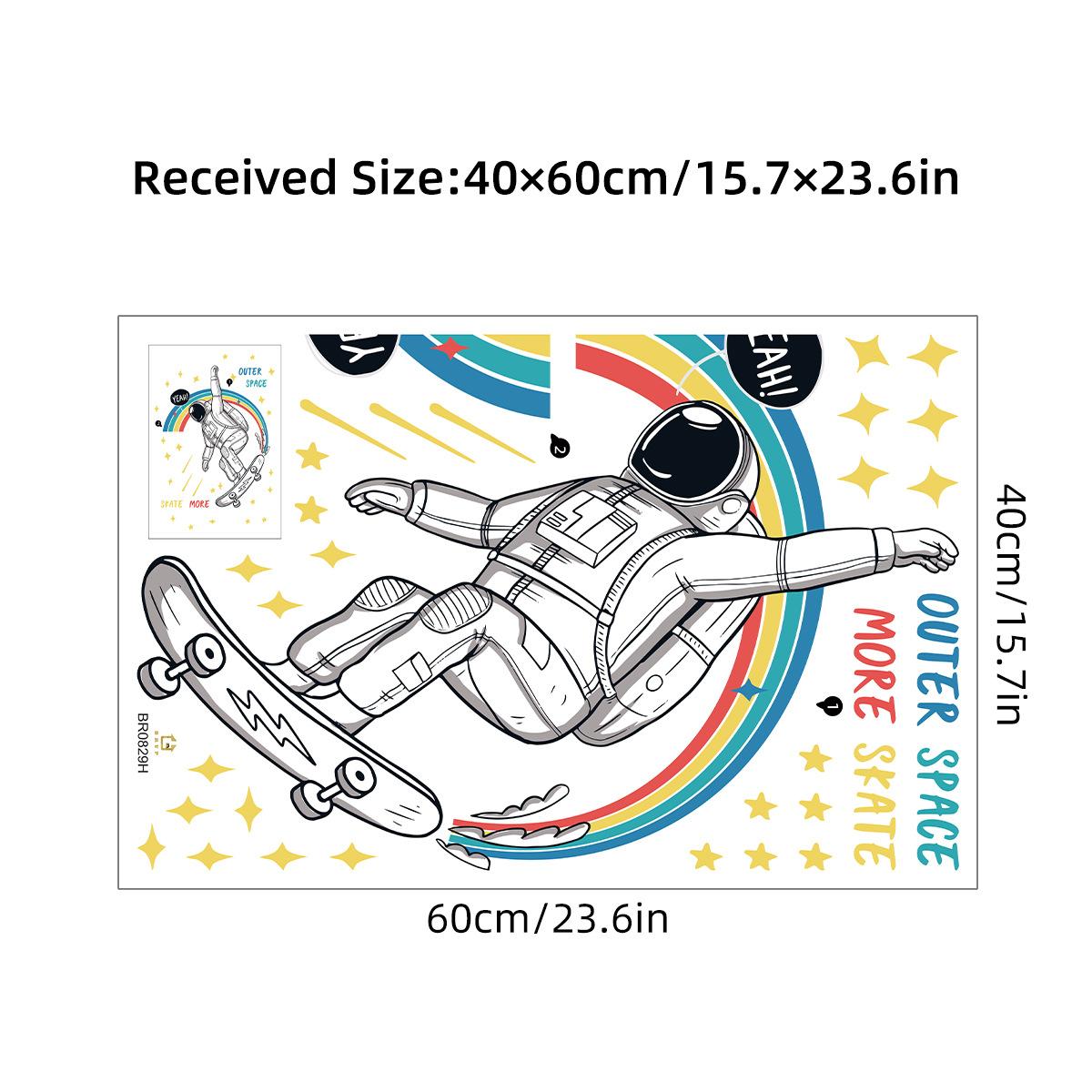 Space astronaut skateboard self-adhesive wall sticker, children s room background wall decoration wall sticker