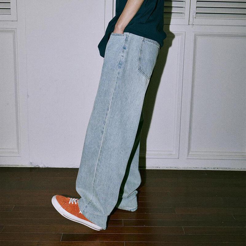 LEMANISM Men's American High Street Loose Straight Jeans