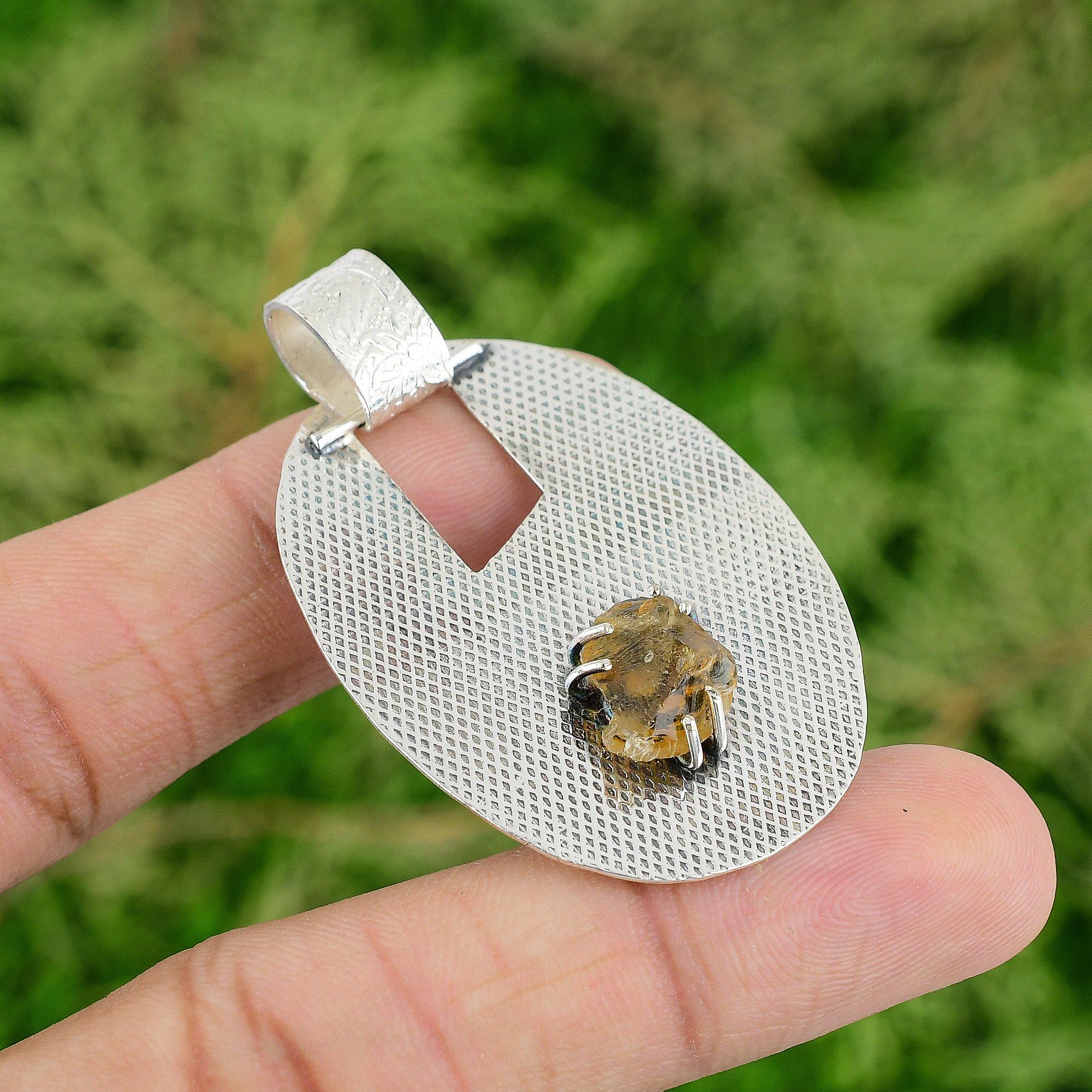 

Sterling Silver Octagon Citrine Rough Gemstone November Bezel Engagement Pendant