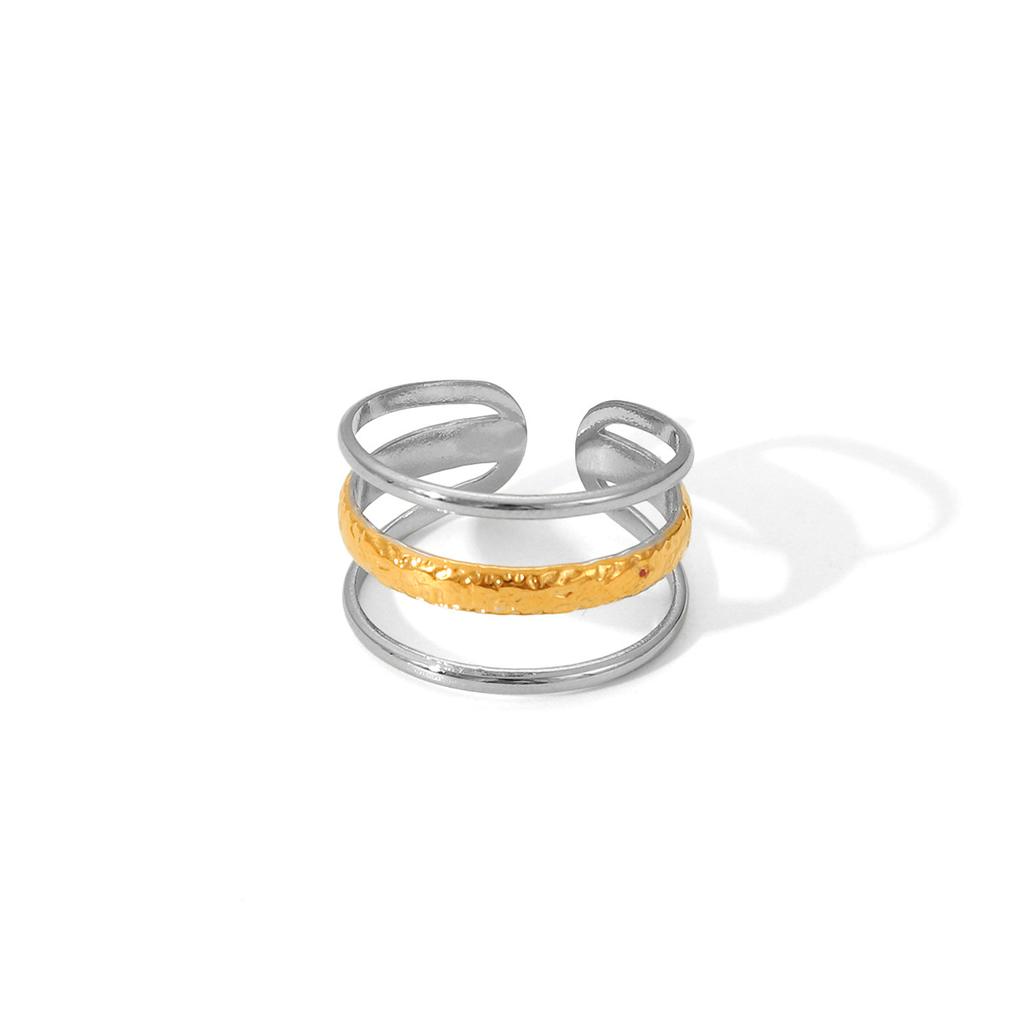 Titanium Steel Ring Three-Layer Line Open Ring 18K Gold Stainless Steel Band for Women Non-Fading