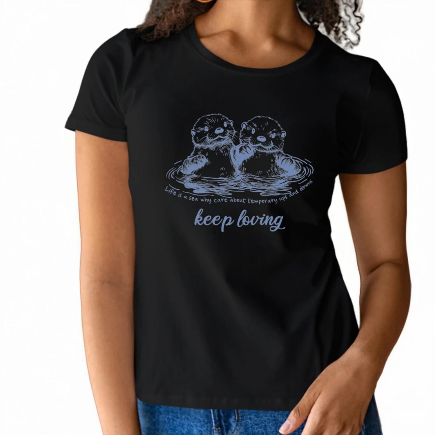 Womens Short Sleeve T Shirt Lifes a sea why care about temporary ups and downs keep loving Design for a Positive Summer Look S чёрный