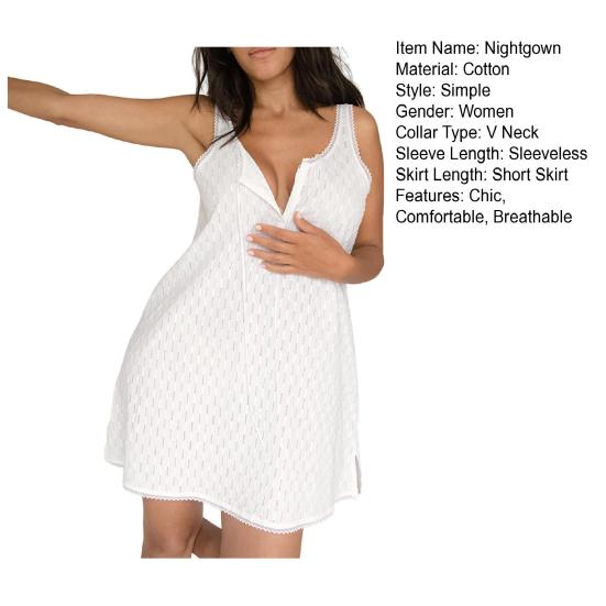 Cămașă de noapte fără mâneci pentru femei, bumbac, dantelă, cămăși de noapte, decolteu în V, cu șireturi, decupată, babydoll, îmbrăcăminte de dormit, halat scurt de vară
