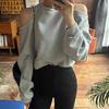 Korean Chic Off-Shoulder Loose Pullover Hoodie - Long Sleeve, Solid Color