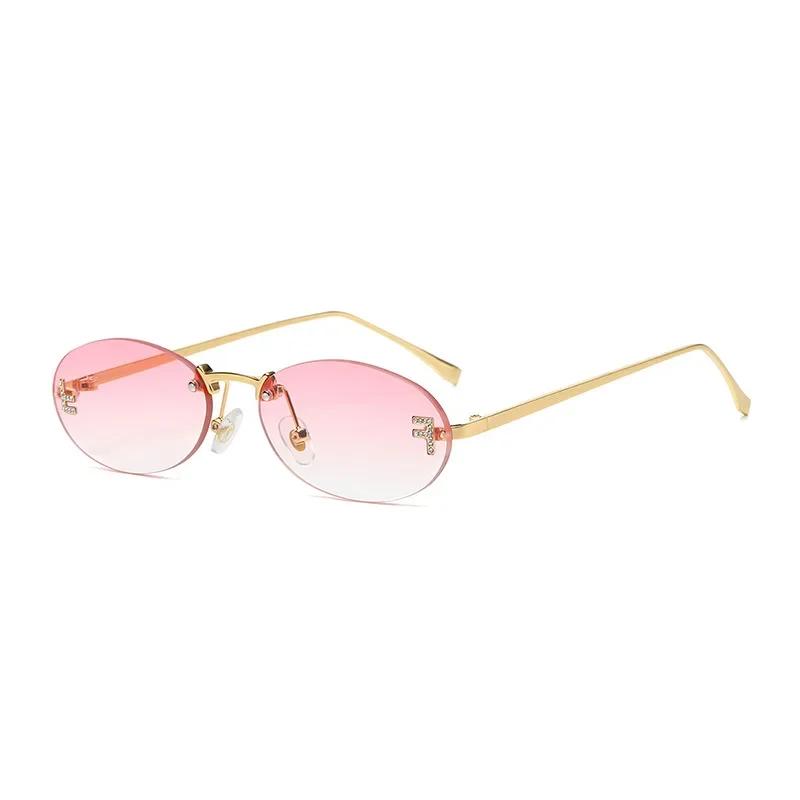 Frameless Oval Sunglasses with Zircon UV Resistant Cool Luxury Brand Design for Women and Men Fashion Trend