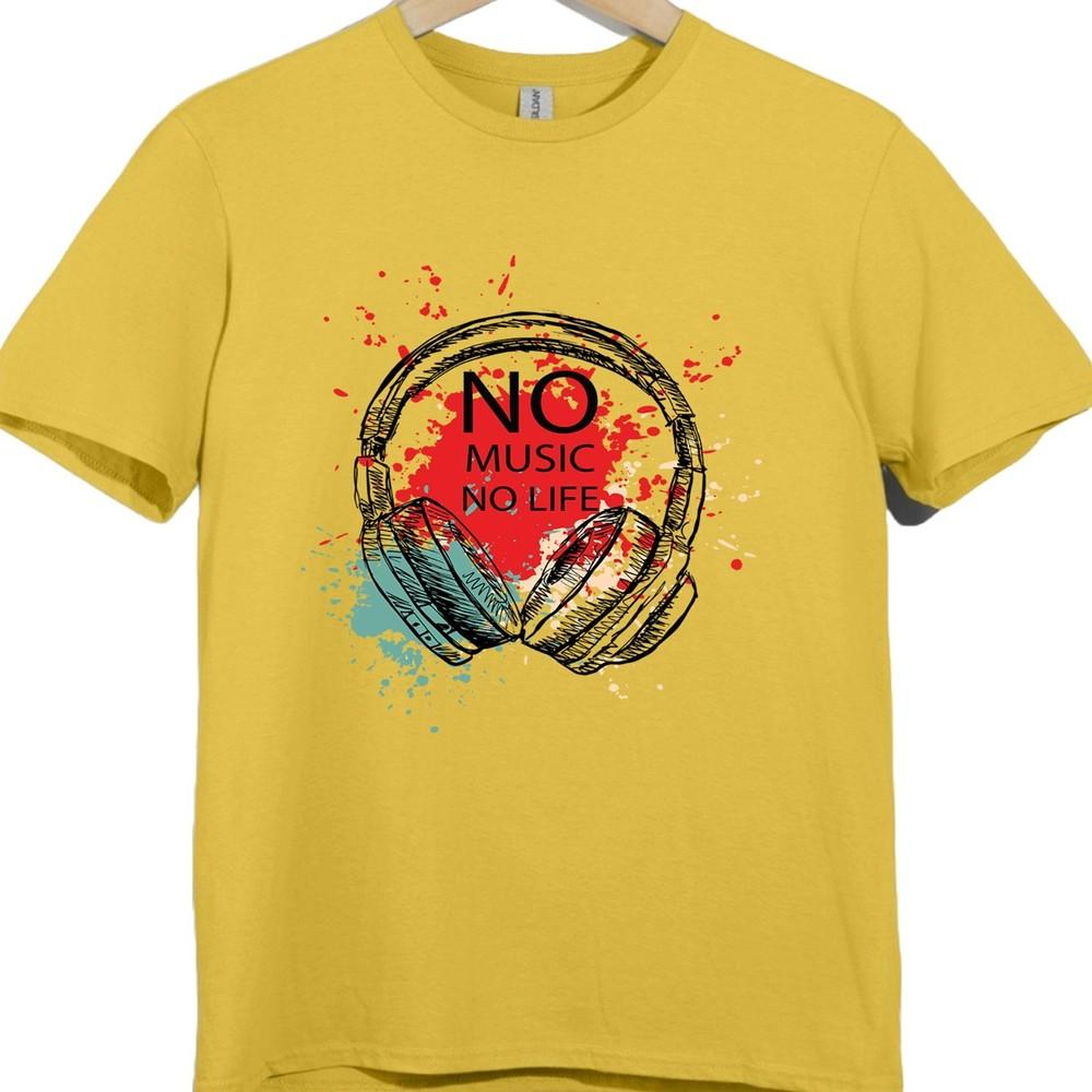 Headphones Graphic T Shirt No Music No Life DJ Music Lover Streetwear Design Tee