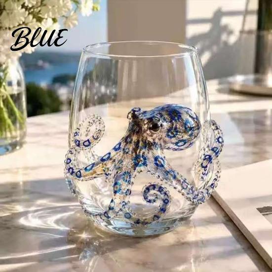 Bicchiere Acqua Stile Costiero Decorativo Polpo Bicchiere di Vetro Balene Oceaniche Cavallucci Marini Granchi Meduse Cocktail per Casa Vetro Creativo Vino Caffè Bar,