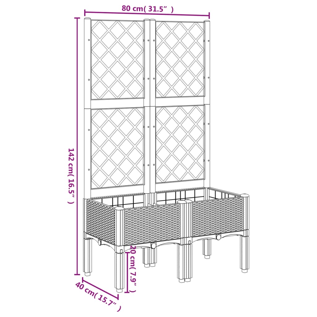 Planter with Trellis Black 80 X 40 X 142 Cm PP