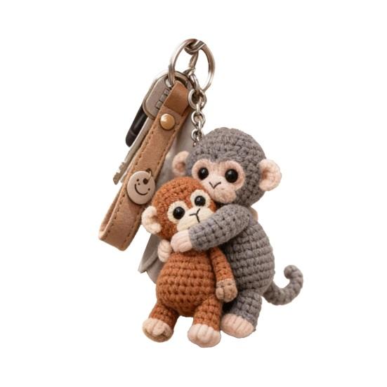 1/2Pcs Crochet Punch Monkey Printed Keychain 3D Charm Functional Keychain Bag Keys Desk Decoration Monkey-themed Accessory