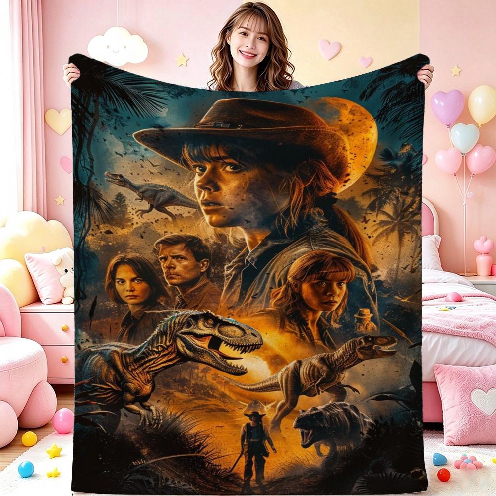 Jurassic World Dominion Theme Printed Blanket Skinfriendly Soft Fleece Blanket For Outdoor Travel Home Party Decor Holiday Gift