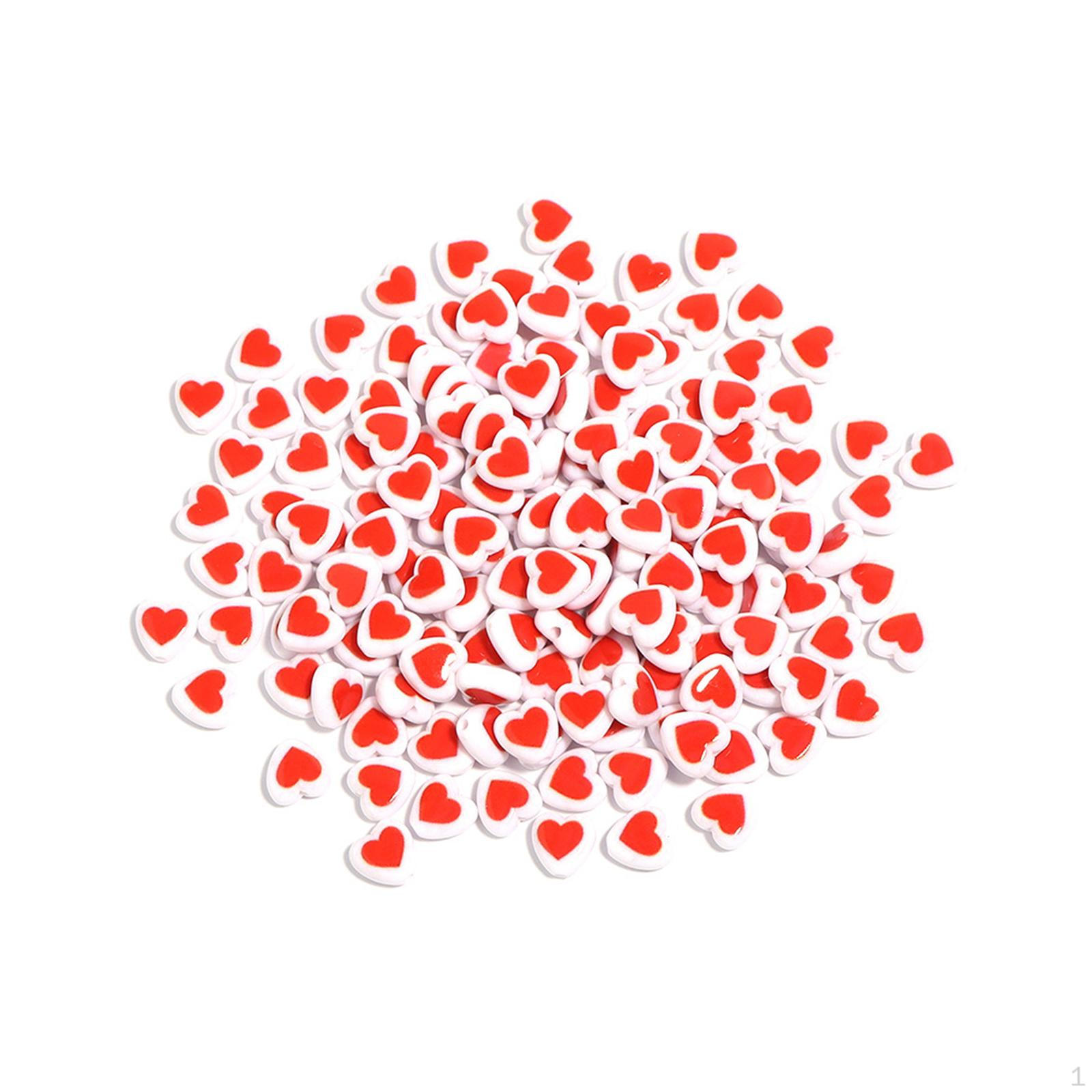 

100 Pieces Heart Shaped Spacer Beads Charm DIY Decor Acrylic Beading Loose Heart