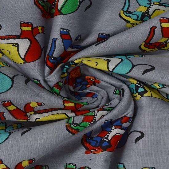 

5 ярдов хлопчатобумажной ткани, индийская ткань из вуали, подходящая для изготовления и шитья, многоцветная ткань серого цвета с принтом слона