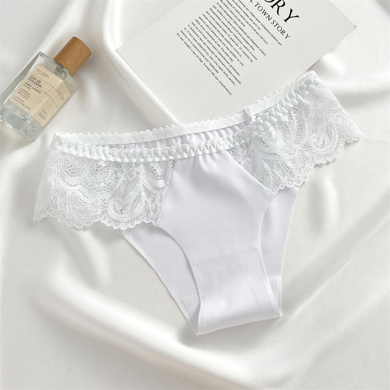 FINETOO Woman Ice Silk Panties Soft Briefs Lace Comfortable and Breathable Lingerie