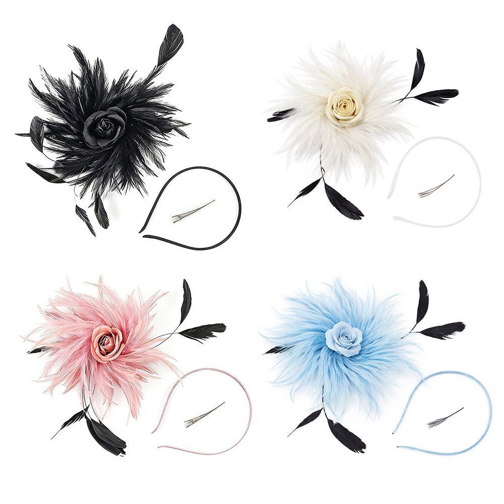 Dual-purpose Feather Headdress Colorful Lady Fascinators Retro Flower Headpieces  Wedding