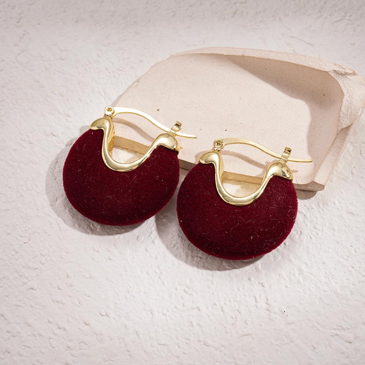 Осенне-зимние ретро серьги из флока геометрические круглые U-образной формы
