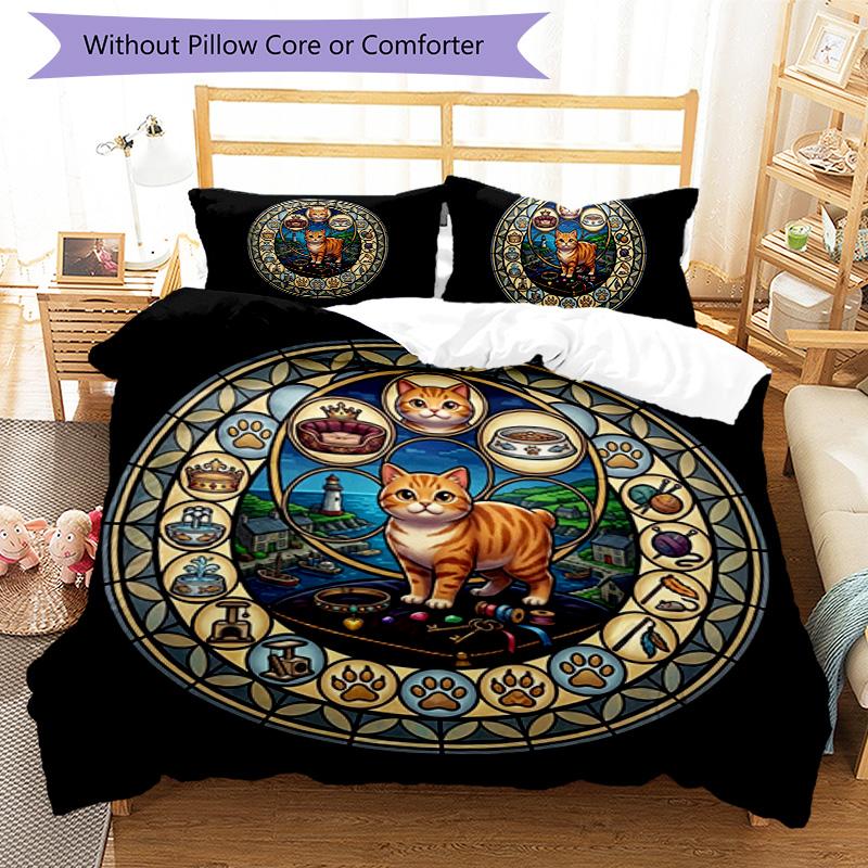 Cats Glass Journey Pattern Bedding,Quilt Set Quilt Cover Pillowcase Home Birthday Gift (1*duvet cover+2*pillowcase,without core)