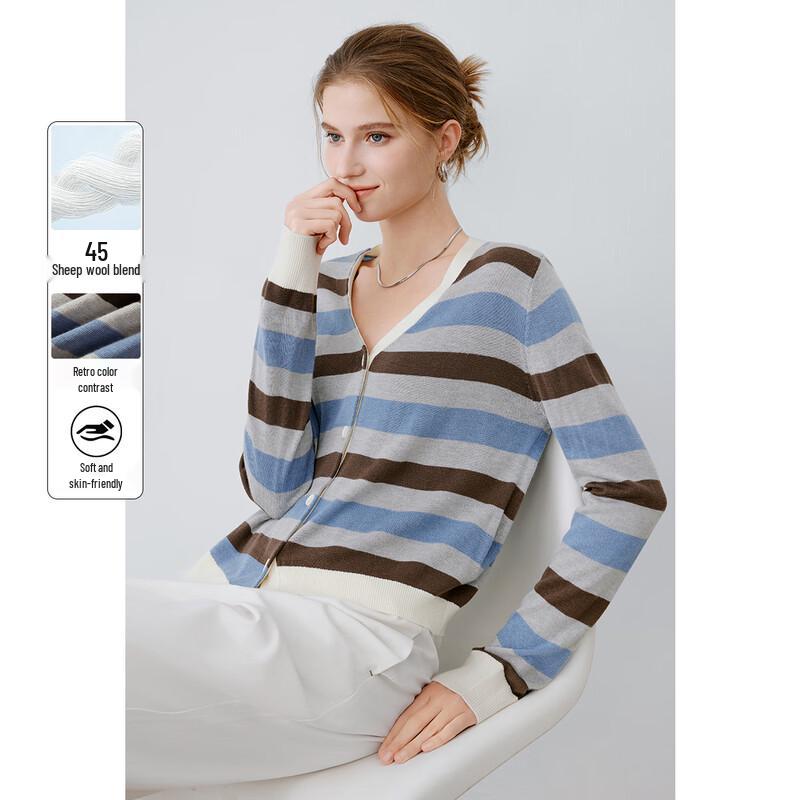 

Elva Island Women s Striped V-Neck Knit Cardigan 2401225432 M