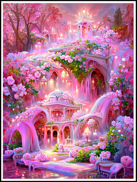 Pełna mozaika diamentowa malowanie bajkowy dom 5D haft diamentowy sen różany pałac DIY Rhinestone ścieg krzyżykowy S455