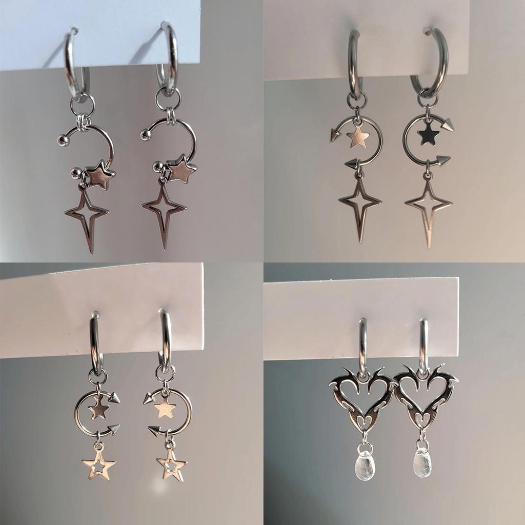 Stainless Steel Star Heart Dangle Earrings Gothic Punk Hollow Drop Hoop Earrings For Women Men Y2K Jewelry