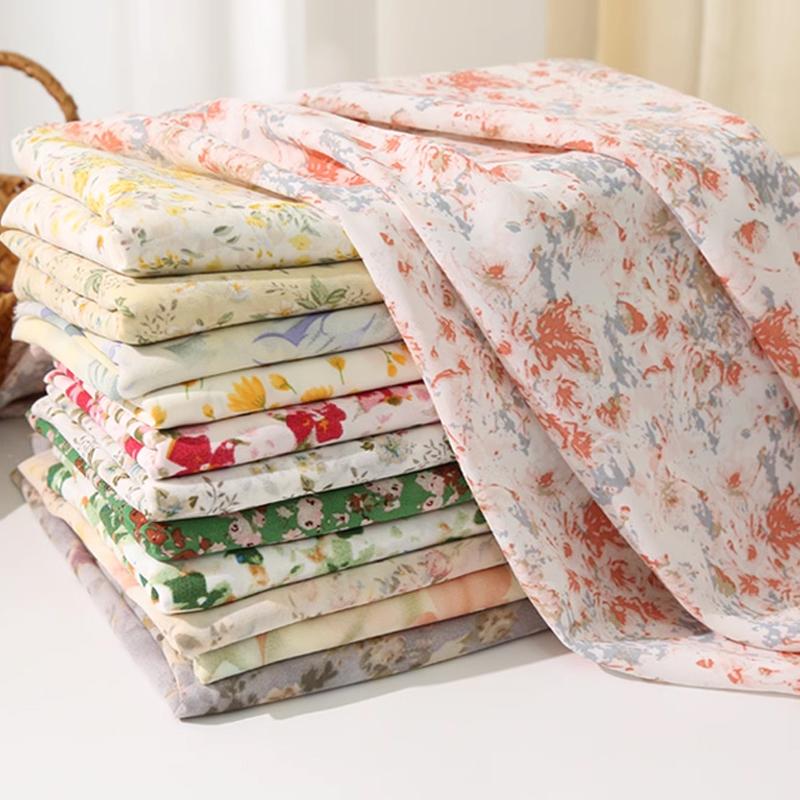 150x50cm/150x200cm Soft Floral Printed Chiffon Fabric For Summer Women's Dresses Children's Clothing Handmade DIY Fabric TJ7500