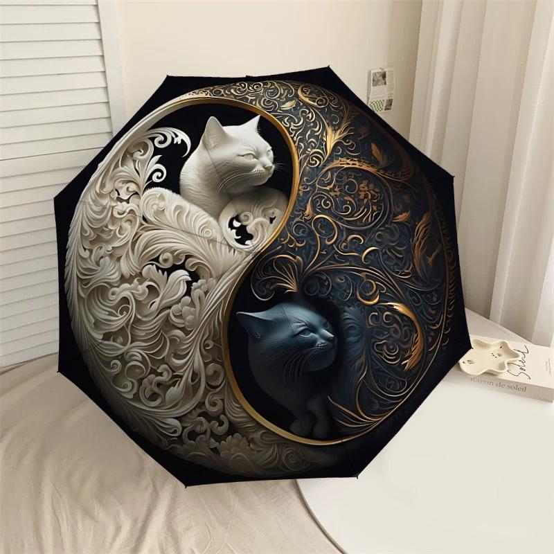 

1PC yin yang floral Automatic Open/Close Umbrella with Windproof, 8-Rib Sturdy Canopy, Durable Ribs, Fashionable Design, 1306a