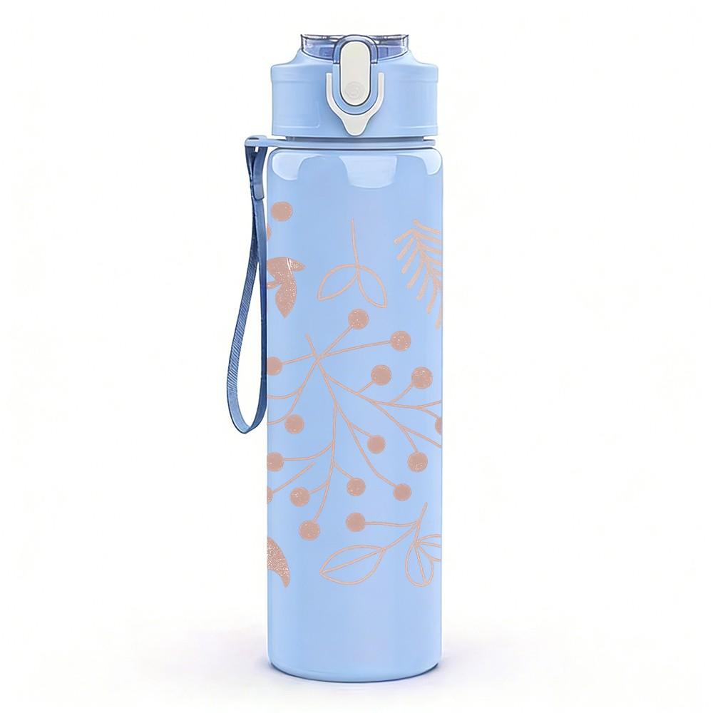 1PC Delicate Line Drawing Flower Print 750ml Color Plastic Sports Water Bottle Leakproof Flip Straw Lid Suitable for Sports Office Home Use