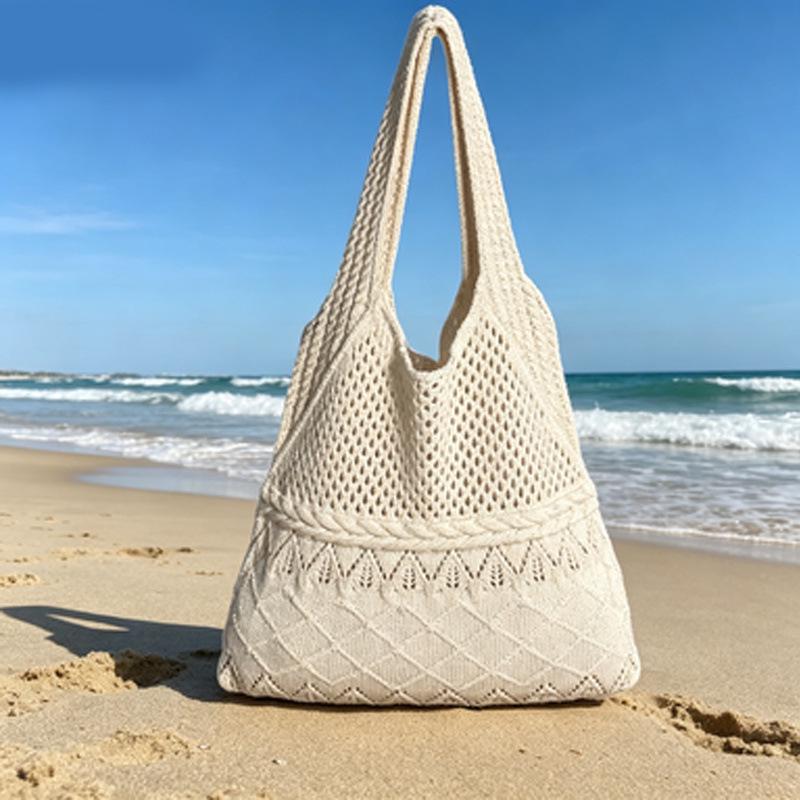 Korean Hollow Knit Women's Large Capacity Shoulder Tote Handbag
