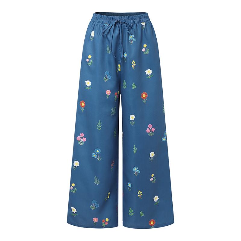 

ZANZEA Женские повседневные брюки с эластичной талией, свободного кроя, с цветочным принтом 3XL тёмно-синий