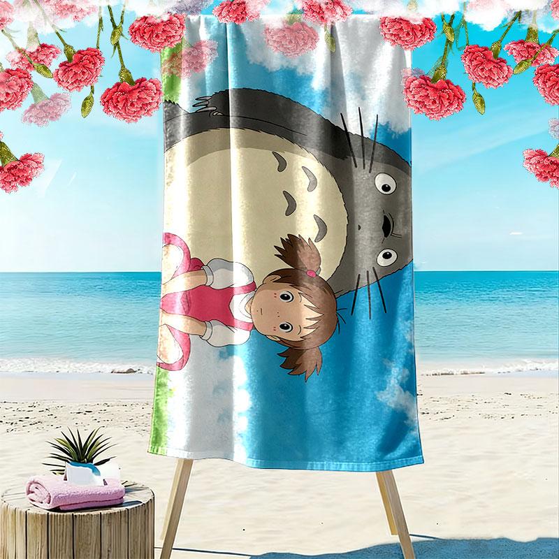 Totoro Cartoon Print Beach Towel, Large Soft Quick Dry Towel for Beach Camping Swimming