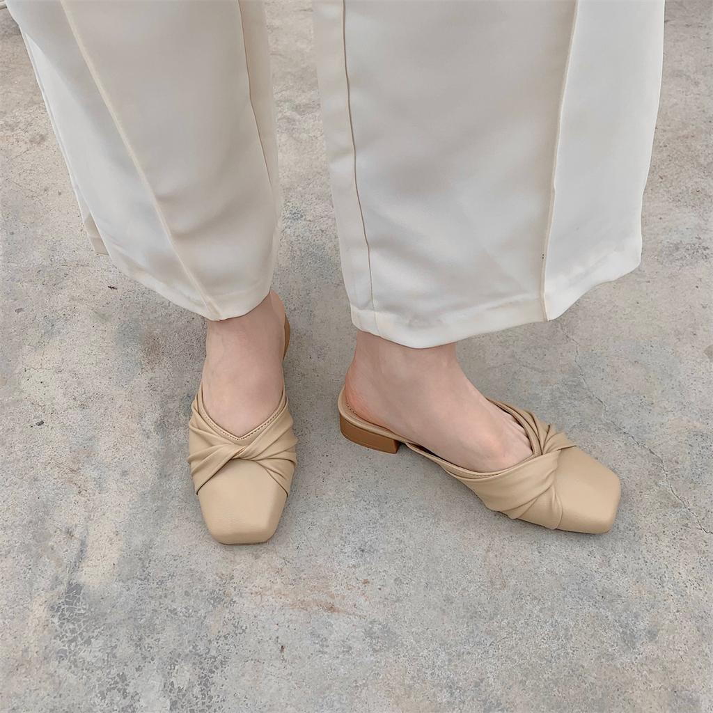 2024 new soft soft slippers women wear fairy thick with lazy baobao head half drag single shoes women