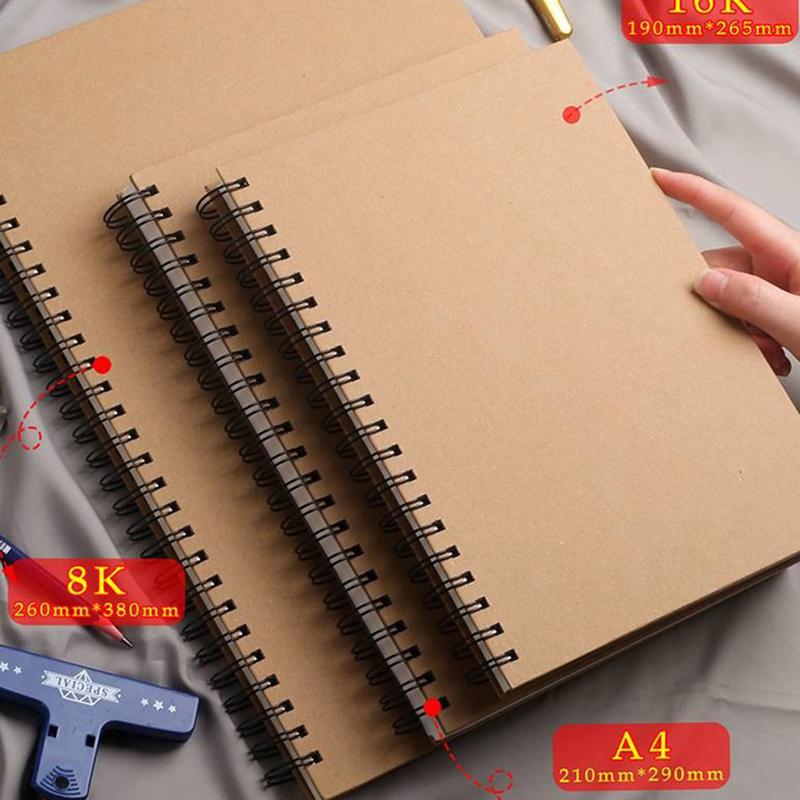 8K/16K Sketchbook Thick Paper Brown Spiral Notebook Professional Artist Graffiti Painting Book Art School Stationery