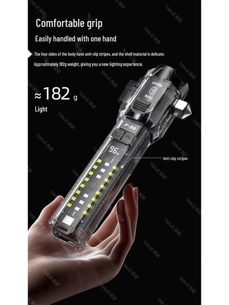 Portable High-Brightness Roller Zoom Hammer with Built-in Speaker Flashlight and Cutter.