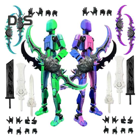 

3D-печатная фигурка робота с аксессуарами, подвижные суставы, модель робота, игрушка, шарнирная фигурка, украшение для домашнего офиса, орнамент 1 Set синий/красный