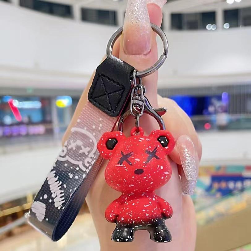 Color-Changing Starry Sky Bear Keychain - Stylish Car Charm & Purse Pendant for Couples