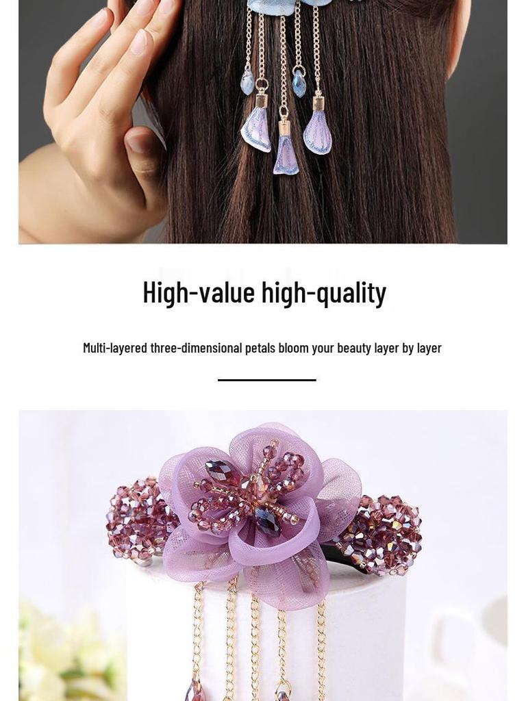 Acrylic Butterfly Tassel Hair Clip - Retro Flower Top & Ponytail Spring Clip