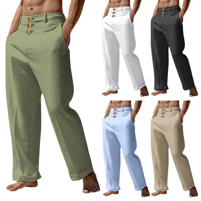 Lässige, lockere und bequeme Freizeithose für Herren, Baumwoll-Leinen-Knopfhose