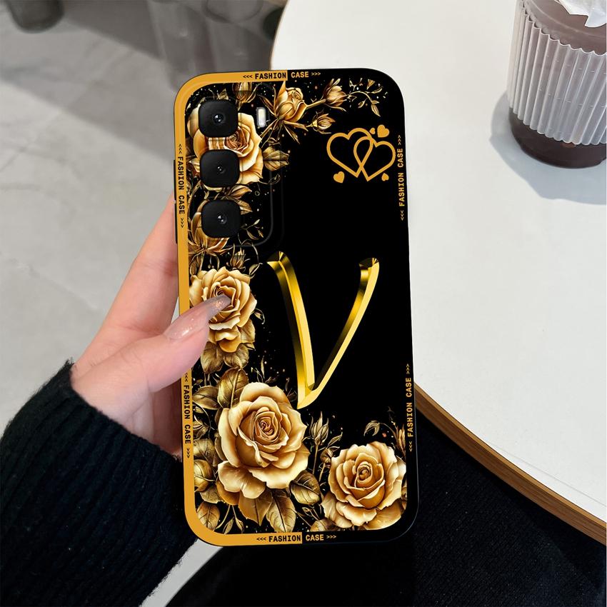 For Infinix Hot 60 50 40 Pro Plus 60i 50i 30i 30 Play Phone Case Creative Golden Letter Pattern Soft Matte Silicone Back Cover For Infinix Bumper Capa