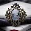 Brooch with Engraved Portrait of A Person, Rhinestone and Pearl Design, Elegant Brooch
