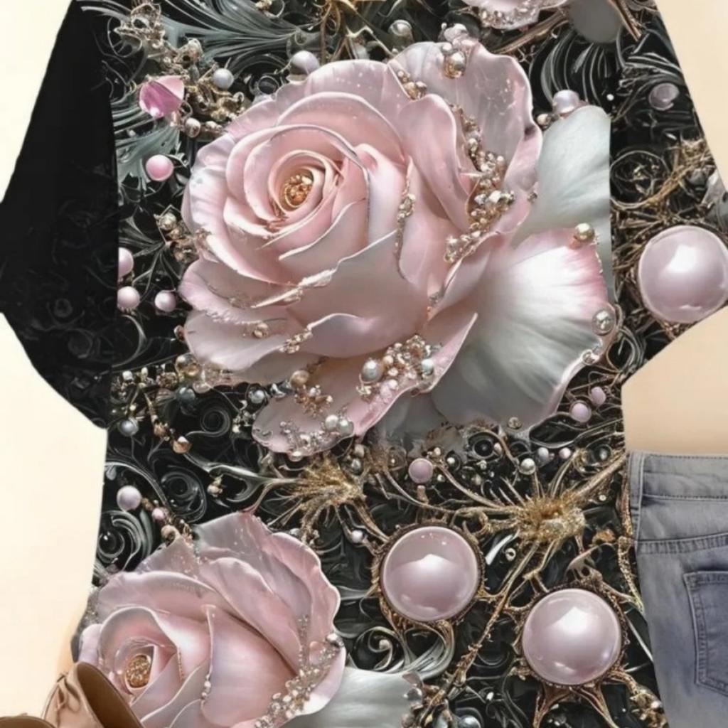 T-shirt da Donna Estiva con Stampa 3D Girocollo Moda Versatile Traspirante Tendenza Casual