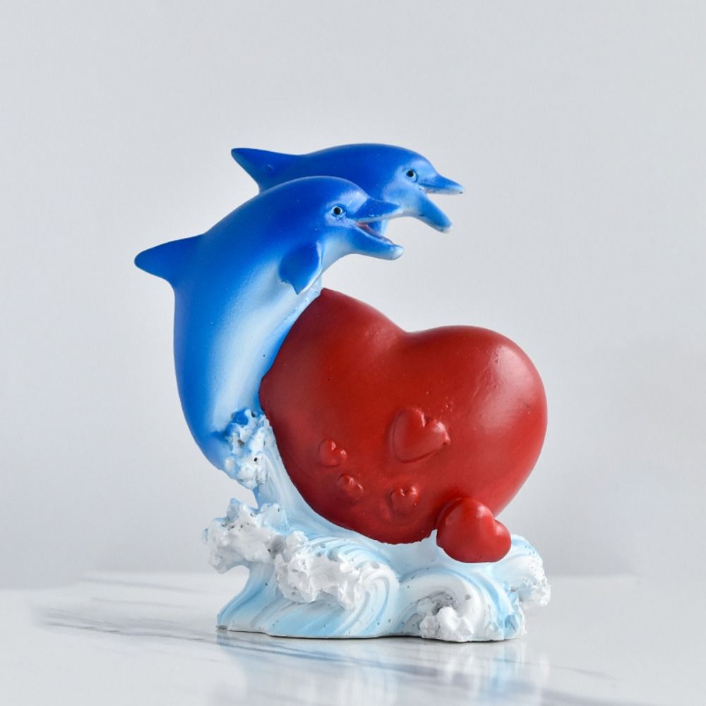 Cartoon Dolphin Statue Resin Craft Sea Animal Sculpture Lively Dolphin Figurine  Cabinet