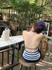 Women's Summer Color Block Striped Halter Top - Sexy Backless Chic Slim Fit