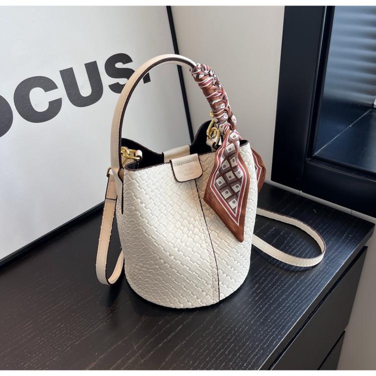 Bucket Bags Women Woven Pattern Handbag Scarves Handheld Messenger Totes Bag