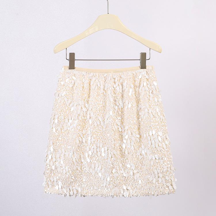 

Feiyuan Sequin Fashion Versatile A-line Solid Color Skirt - New Autumn/Winter Petite Anti-exposure Short Skirt Medium абрикосовый