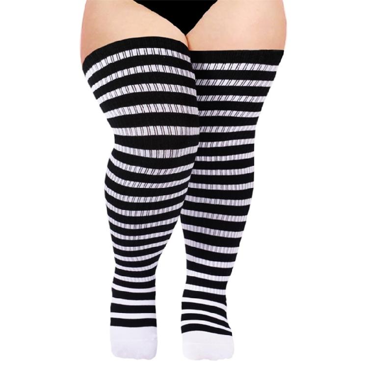 Halloween Weihnachten Gestreifte Gestrickte Oberschenkelhohe Socken für Damen Dicke Oberschenkel Überknielange Strümpfe Super Elastische Strumpfwaren