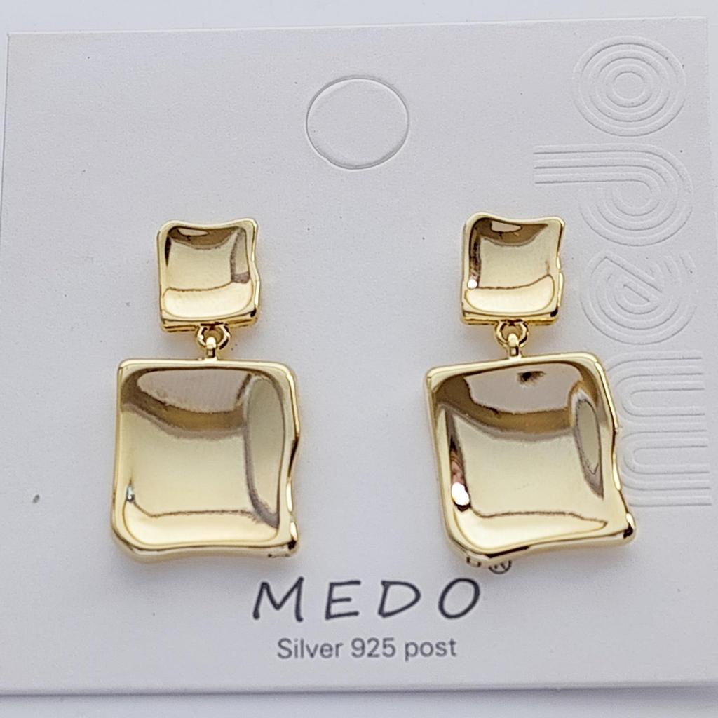 Prehraničné náušnice Strieborná ihla pre ženy - Skutočná zlatá farba, Geometrické okrúhle, štvorcové a oválne tvary, Hladký zliatinový dizajn.