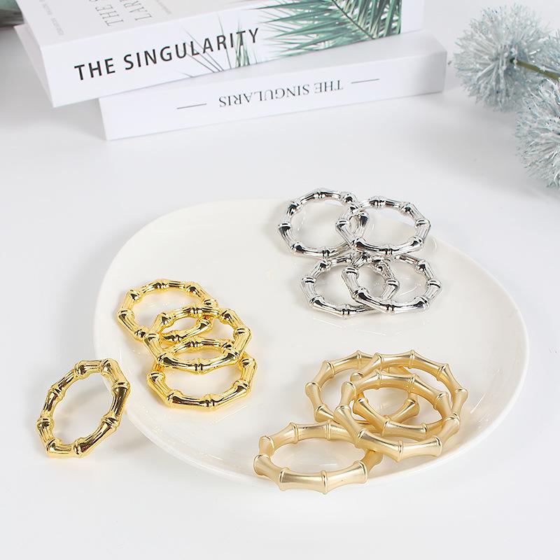 4 Pcs Gold Silver Napkin Holder Table Bamboo Joint Napkin Ring Kitchen Party Supplies Banquet Dinner Serviette Holder