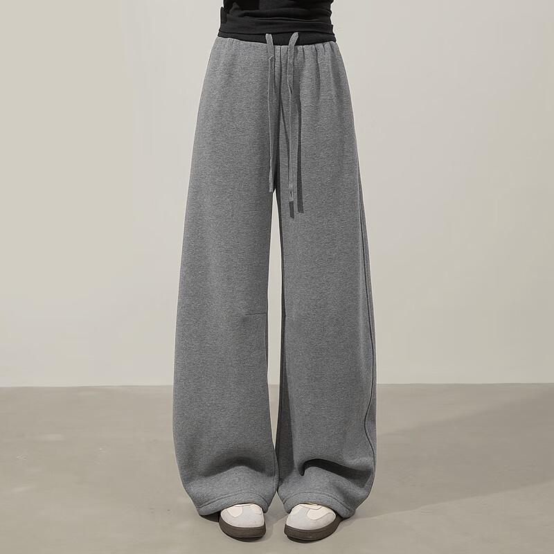 Women's High-Waist Drawstring Fleece-Lined Wide-Leg Casual Pants