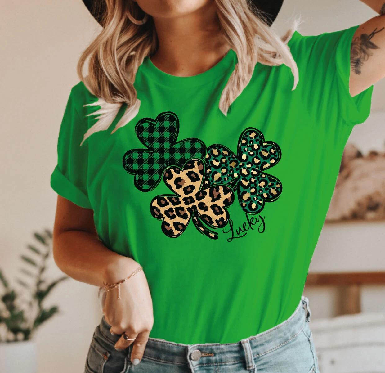 St Patrick s Day T-Shirt Irish Shamrock Ireland Paddys Funny (Leopard Lucky, TS) 4XL