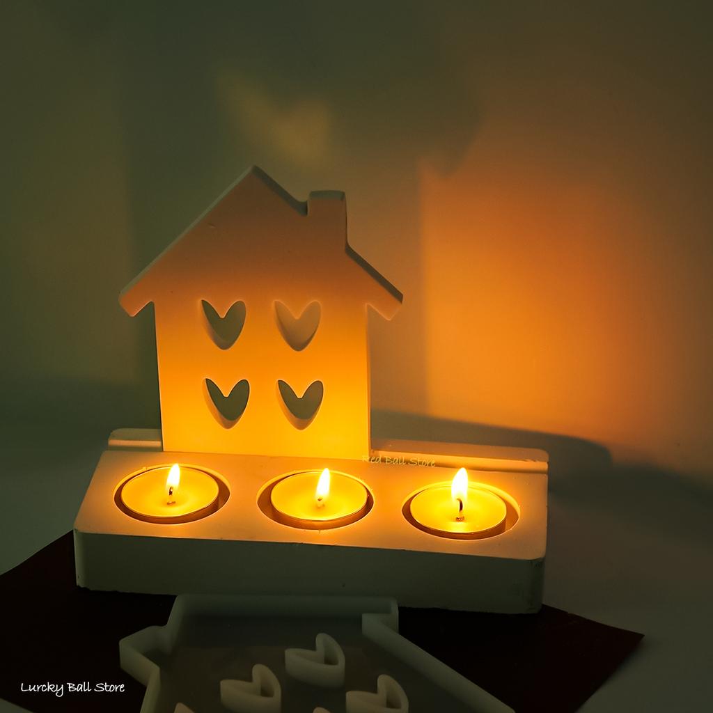 Love House Candlestick Silicone Mold DIY Concrete Tea Light Candle Holder Cement Plaster Crafts Casting Mould Eid Room Decor